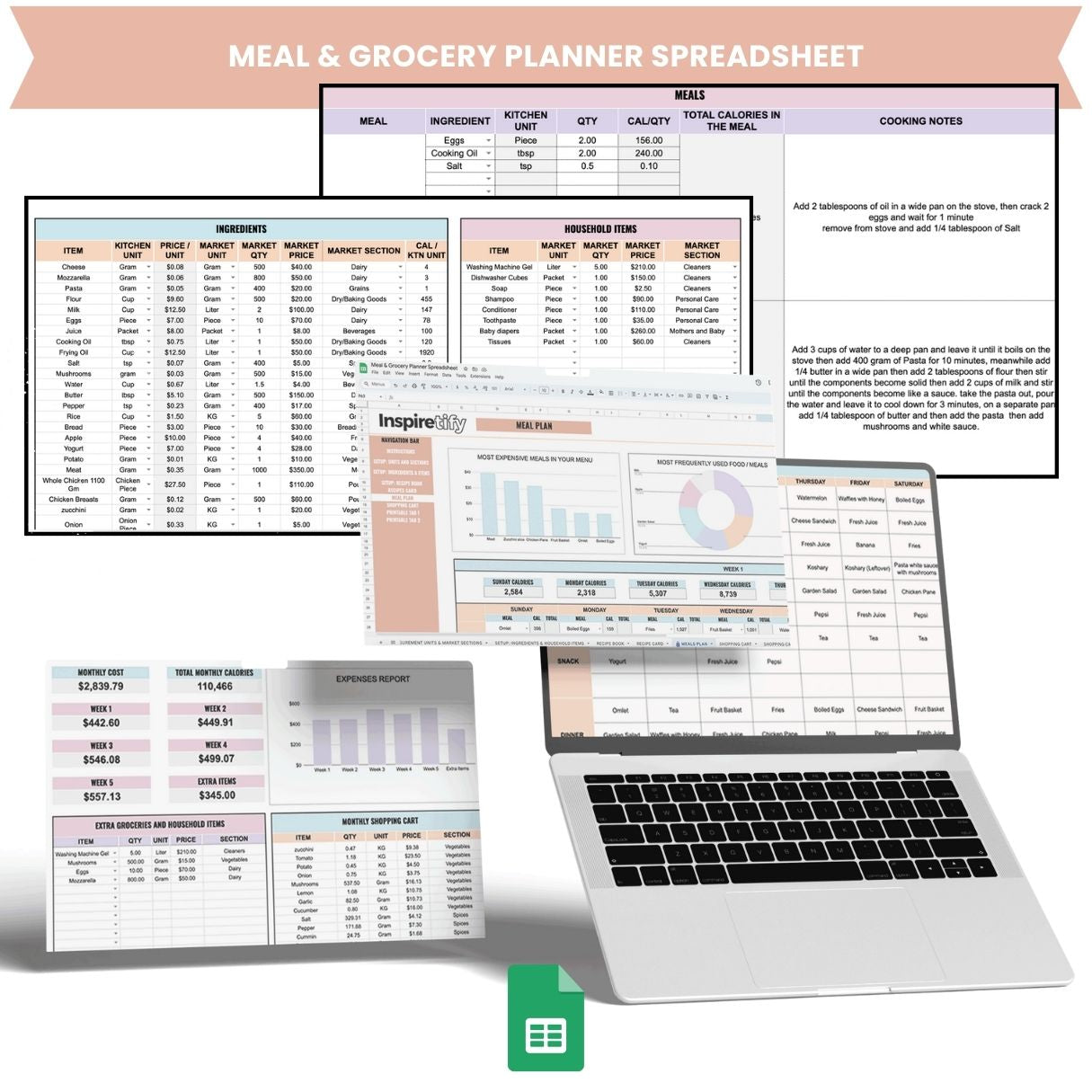 Meal & Grocery Planner Spreadsheet