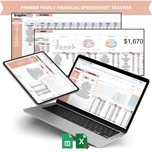 Premier Yearly Financial Spreadsheet Tracker